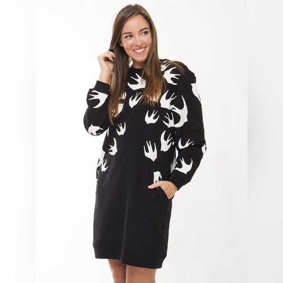 NWT Alexander McQueen Black Swallows Sweatshirt Dress Size XXS - Picture 6 of 8